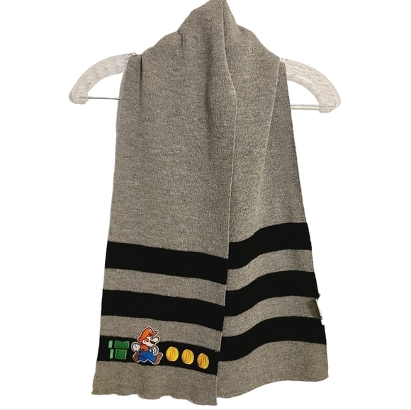 Nintendo | Gray and Black Striped Super Mario Novelty Print Scarf (One Size) - Picture 1 of 9